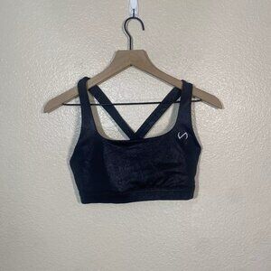 TLF Womens Size Medium Diamond Sports Bra Black Strappy Metallic